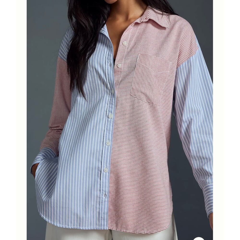 Anthropologie The Bennet Buttondown Shirt Mixed-Stripe Edition